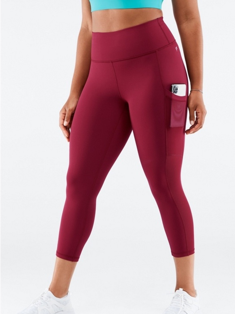 Fabletics High-Waist Capri Leggings with Side Pocket - Burgundy